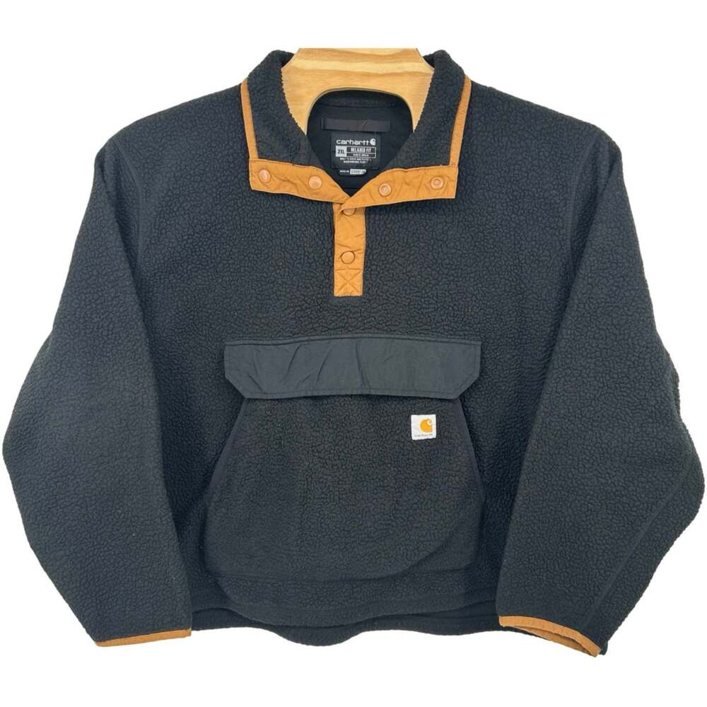Men's Black Tan Carhartt Relaxed Fit Quarter Snap Fleece Pullover Jacket sz 2XL